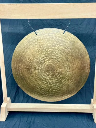 Tibetan Handmade Mantra Gong Engraved With Wooden Stand