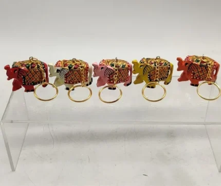 Wooden Carved hand painted Elephant Keychain Keyring